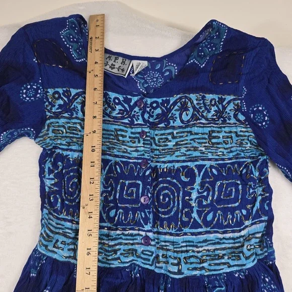 MPH Vintage Boho Hippie Dress Women's Size Large Blue Floral Long - Picture 4 of 8